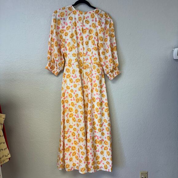 Keepsake Yellow Pink Floral Short Sleeve Midi Dress Size Medium - Picture 5 of 7